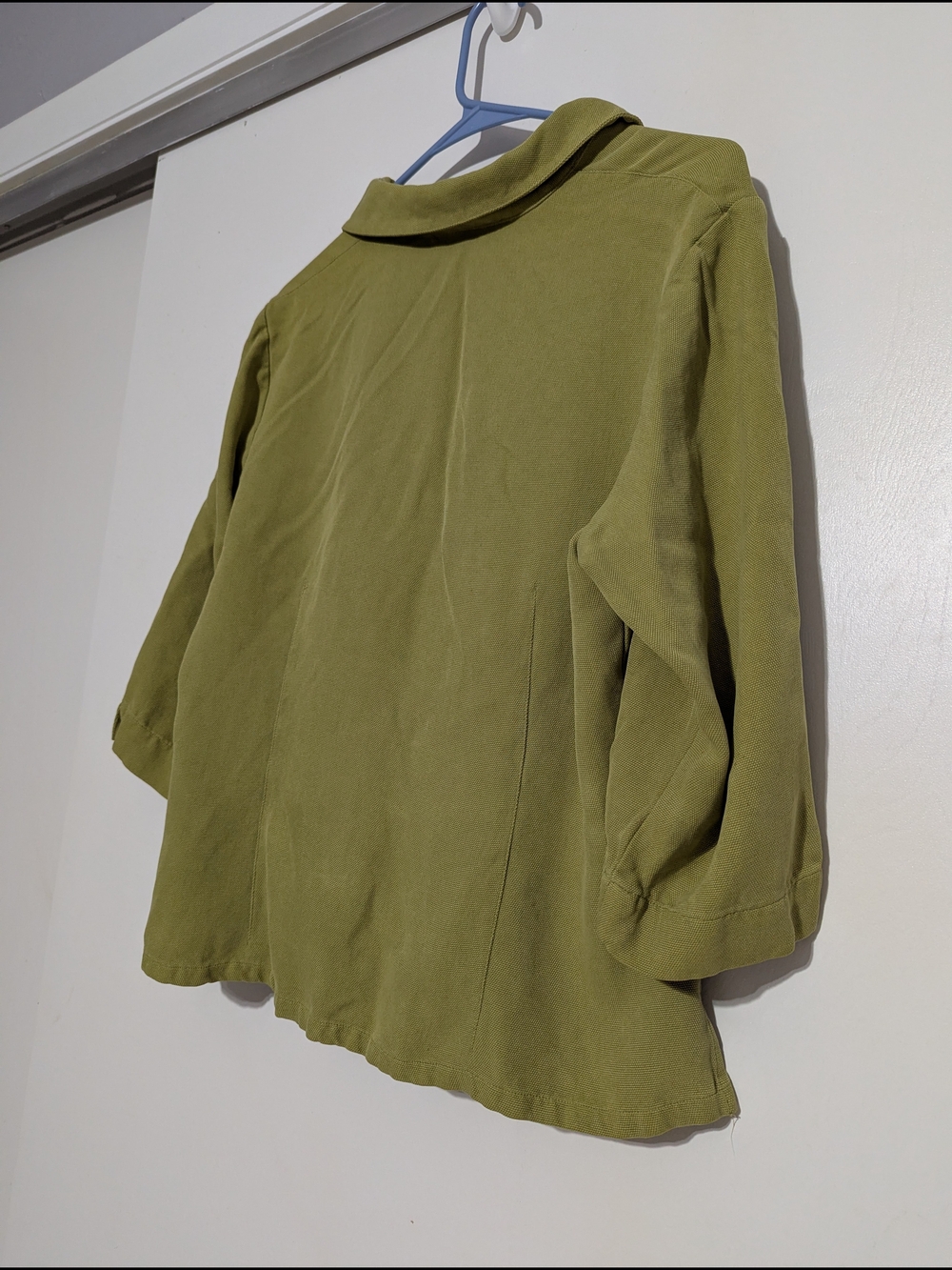Silk Club Lightweight Olive Green Button-Up Blouse - Picture 6 of 7